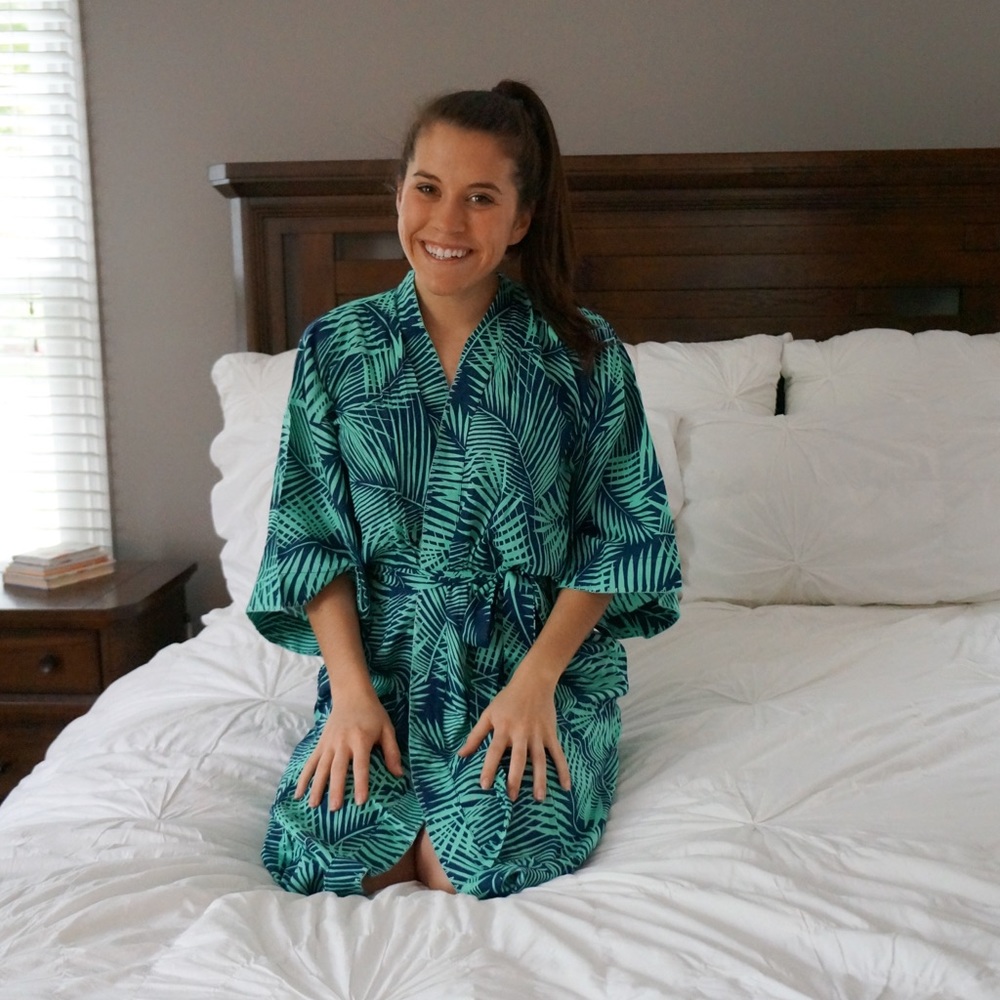 Teal Palm Kimono Robe